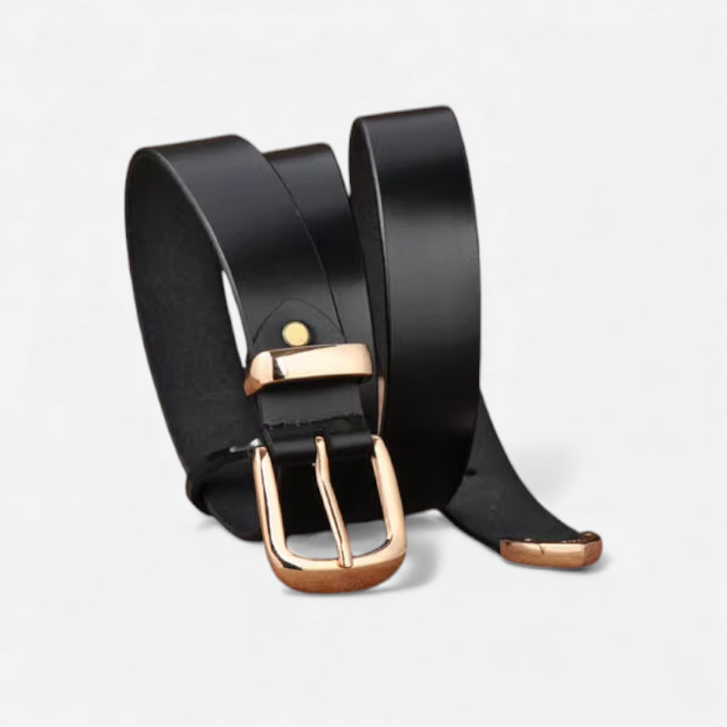 Ceinture Cuir Noir Boucle Dorée Brillant Femme