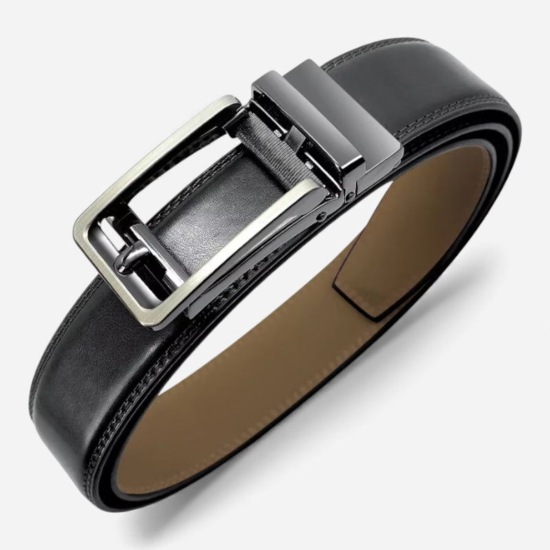 Ceinture Cuir Noir Automatique Boucle Brillante Homme