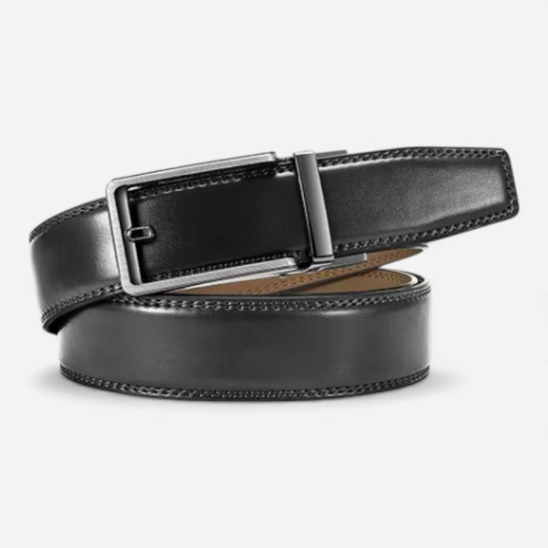 Ceinture Cuir Noir Automatique Boucle Brillante Homme