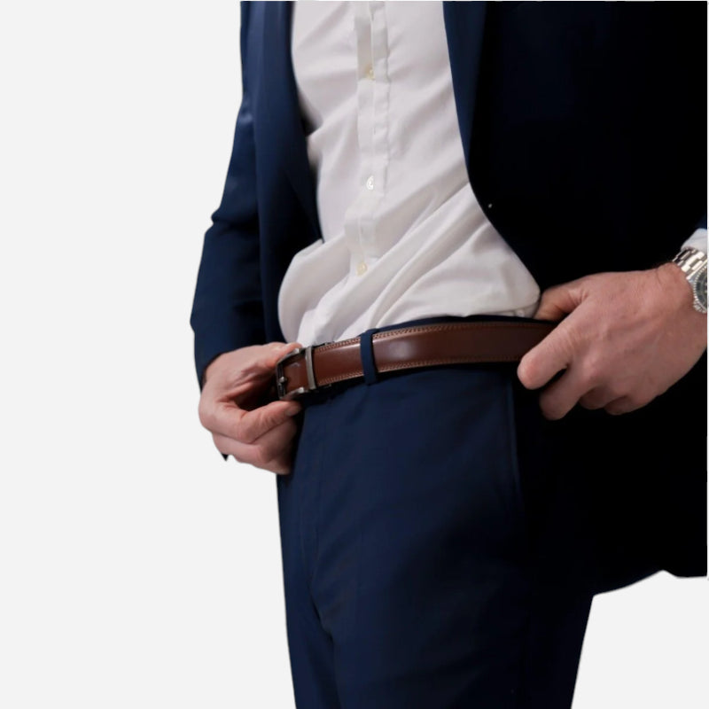 Ceinture Cuir Marron Boucle Automatique Argentée Homme