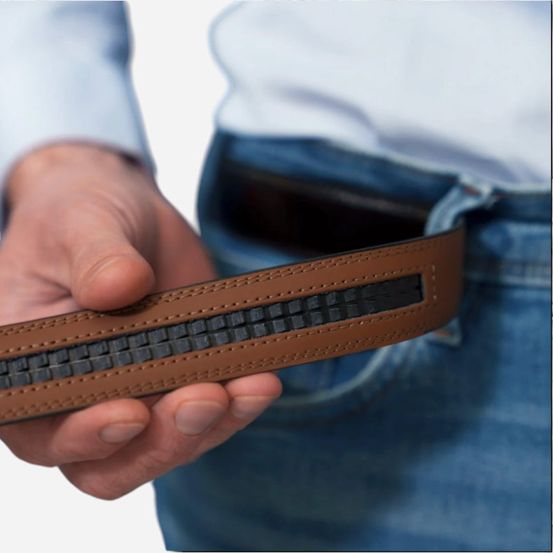 Ceinture Cuir Marron Boucle Automatique Argentée Homme