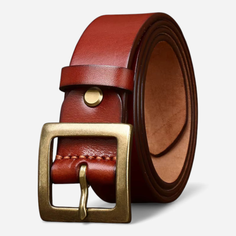Ceinture Cuir Véritable Marron Luxe Boucle Dorée Femme et Homme