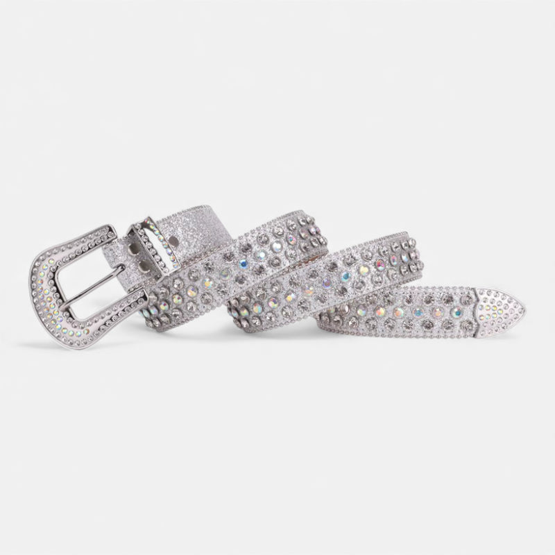 Ceinture Bijoux Strass Boucle Blanche et Argentée Femme et Homme