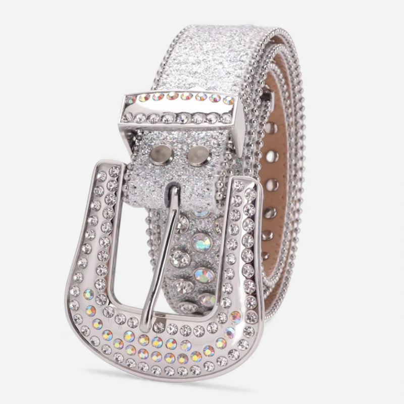 Ceinture Bijoux Strass Boucle Blanche et Argentée Femme et Homme