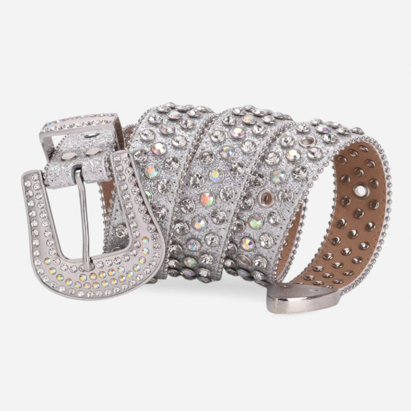 Ceinture Bijoux Strass Boucle Blanche et Argentée Femme et Homme