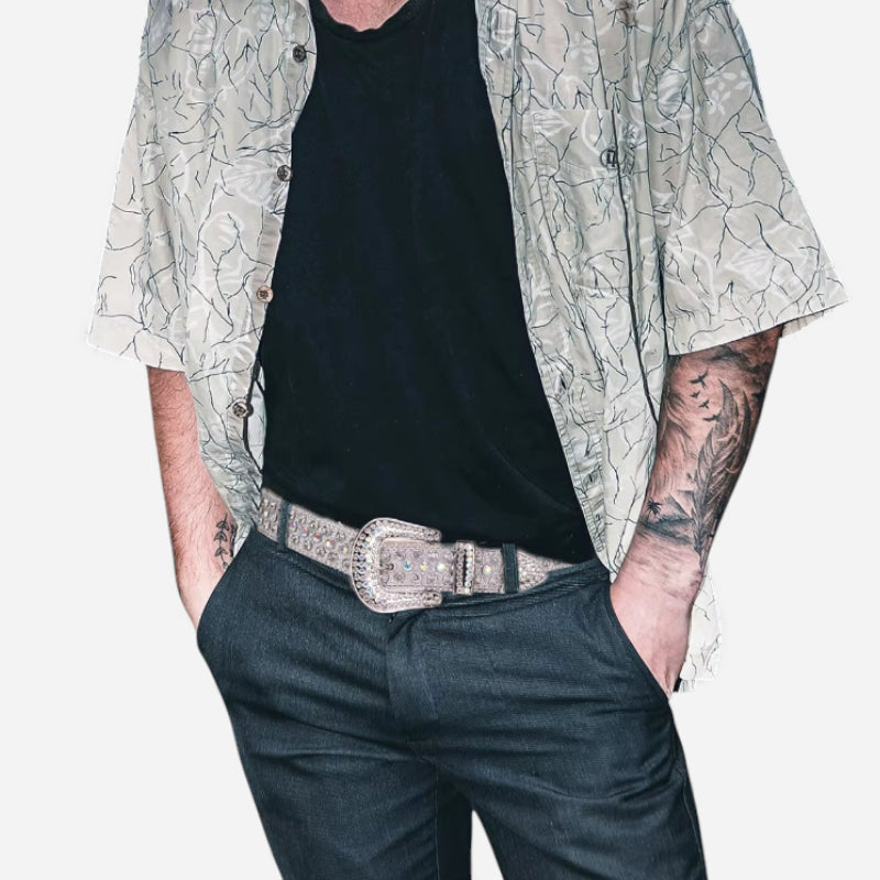 Ceinture Bijoux Strass Boucle Blanche et Argentée Femme et Homme