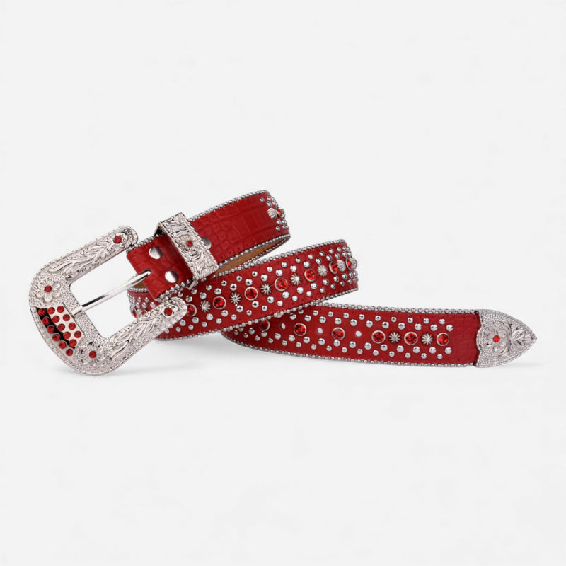 Ceinture Bijoux Strass Boucle Rouge et Argentée Femme et Homme