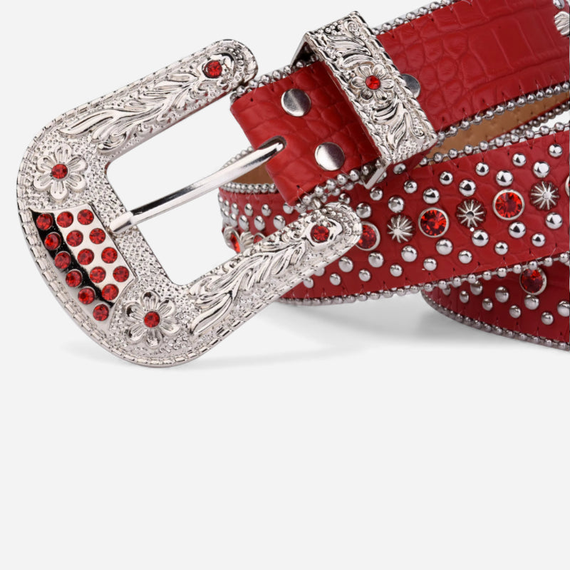 Ceinture Bijoux Strass Boucle Rouge et Argentée Femme et Homme