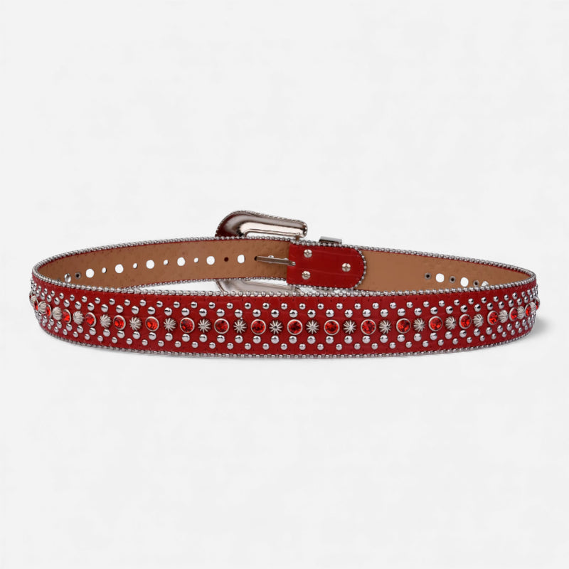 Ceinture Bijoux Strass Boucle Rouge et Argentée Femme et Homme