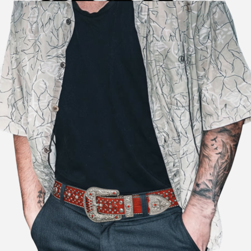 Ceinture Bijoux Strass Boucle Rouge et Argentée Femme et Homme