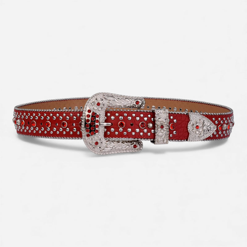 Ceinture Bijoux Strass Boucle Rouge et Argentée Femme et Homme