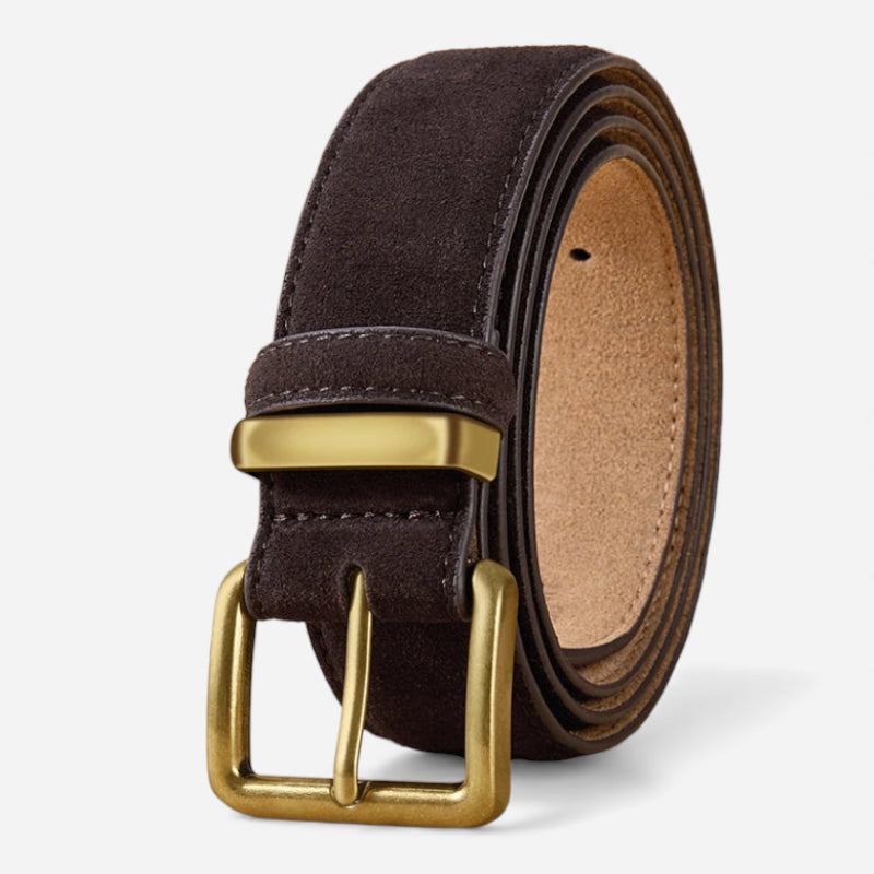 Ceinture Daim Marron Foncé Boucle Dorée