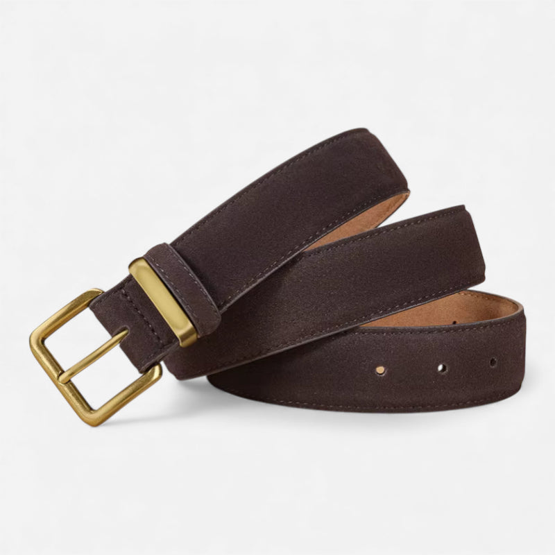 Ceinture Daim Marron Foncé Boucle Dorée