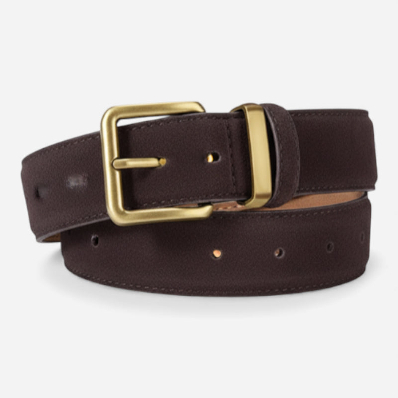 Ceinture Daim Marron Foncé Boucle Dorée