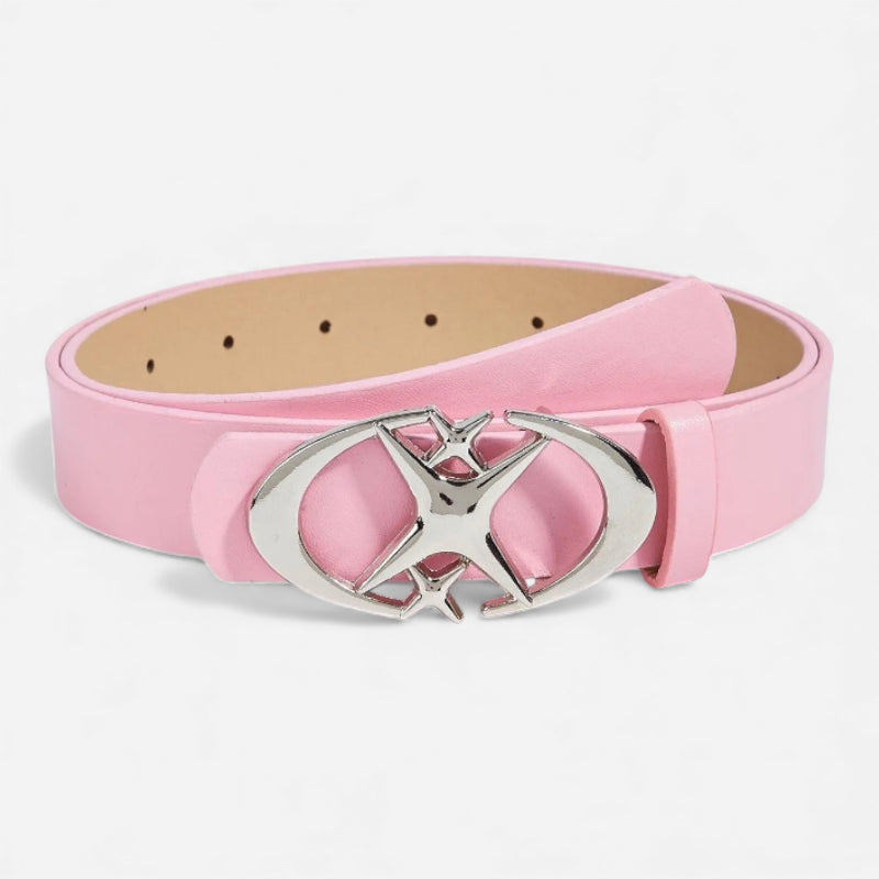 Ceinture Cuir Rose Y2k Boucle Argentée Pour Femme