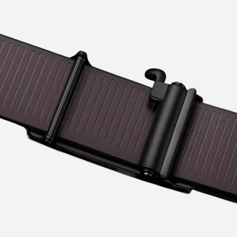 Ceinture Automatique Cuir Noire Costume Boucle Argentée