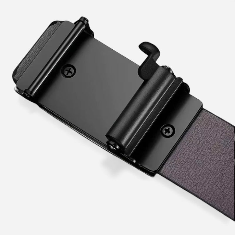 Ceinture Automatique Cuir Noire Costume Boucle Argentée