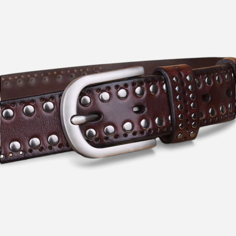 Ceinture Clouté Femme Cuir Marron
