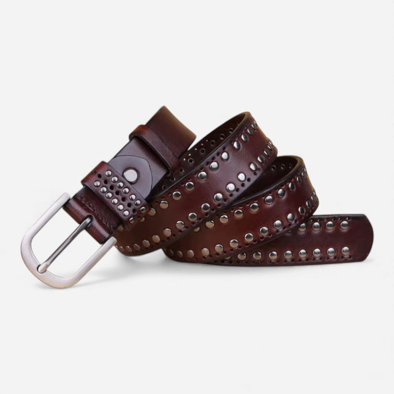 Ceinture Clouté Femme Cuir Marron
