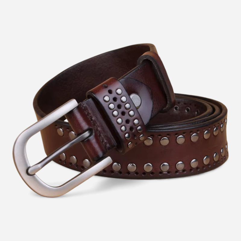 Ceinture Clouté Femme Cuir Marron