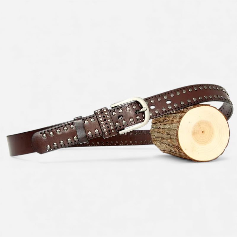 Ceinture Clouté Femme Cuir Marron