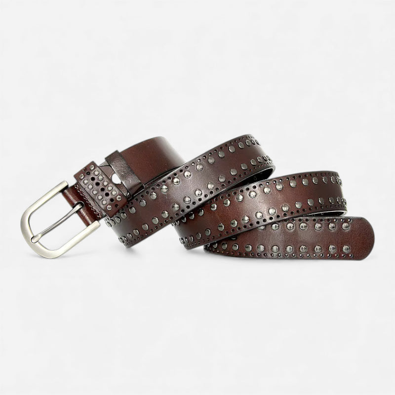 Ceinture Clouté Femme Cuir Marron
