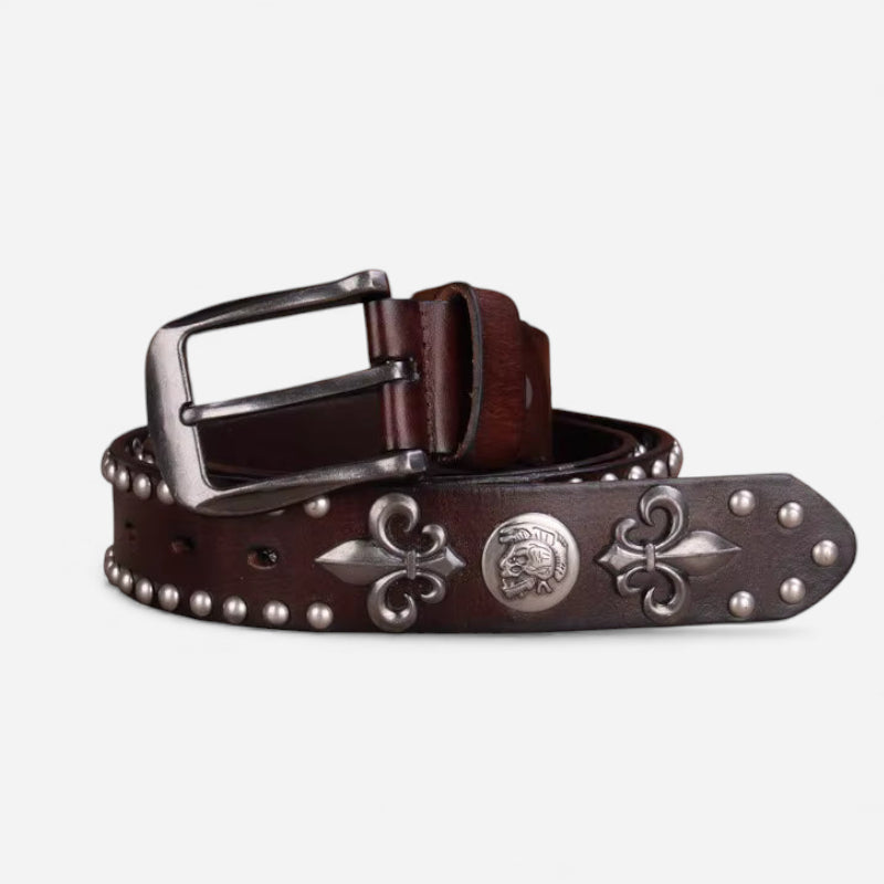 Ceinture Cuir Véritable Marron Cloutée Western Vintage