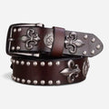 Ceinture Cuir Véritable Marron Cloutée Western Vintage