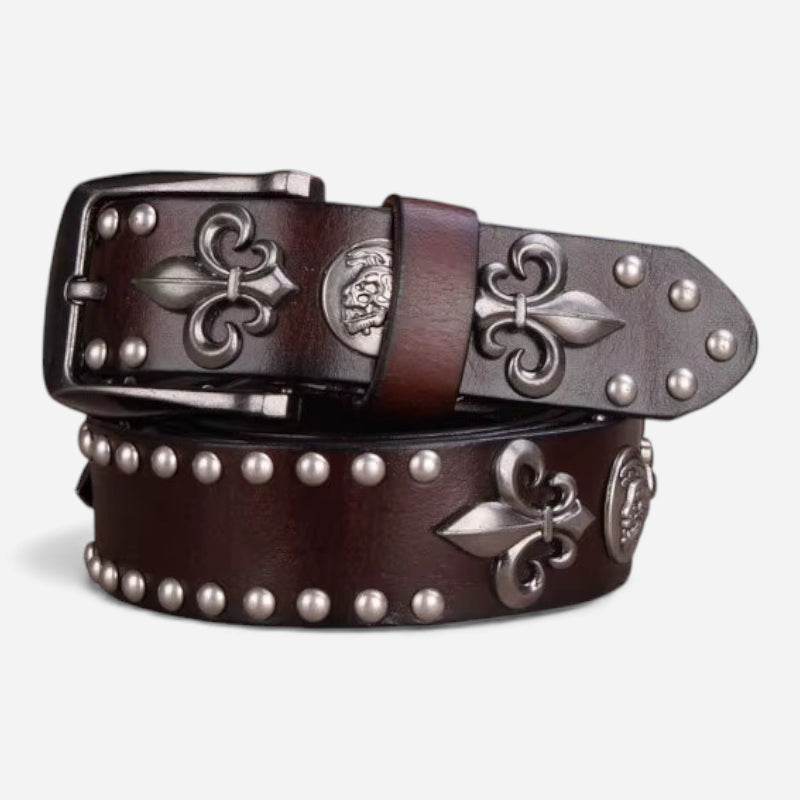 Ceinture Cuir Véritable Marron Cloutée Western Vintage