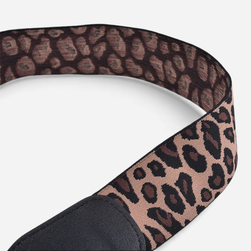 Ceinture Elastique Large Léopard Boucle Argentée Pour Femme