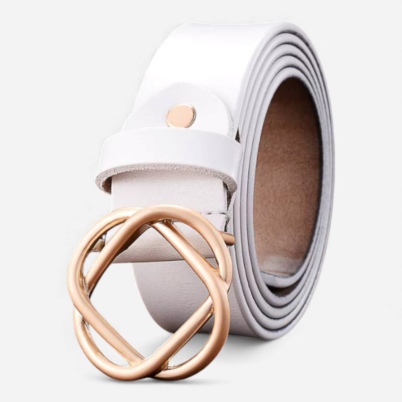 Ceinture Cuir Blanc Boucle Design Dorée Femme