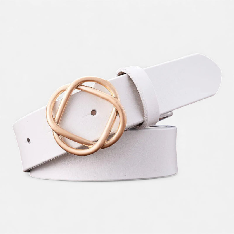 Ceinture Cuir Blanc Boucle Design Dorée Femme