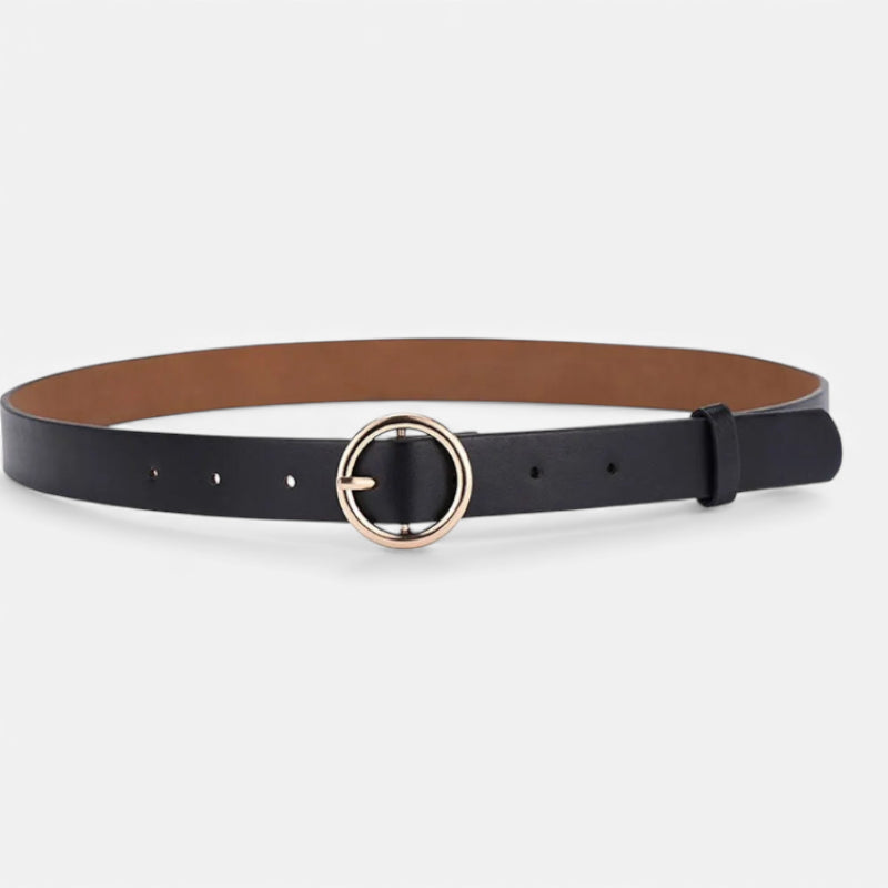 Ceinture Cuir Noir Boucle Simple Ronde Dorée Femme