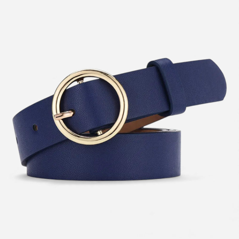 Ceinture Cuir Marine Boucle Simple Ronde Dorée Femme