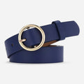 Ceinture Cuir Marine Boucle Simple Ronde Dorée Femme