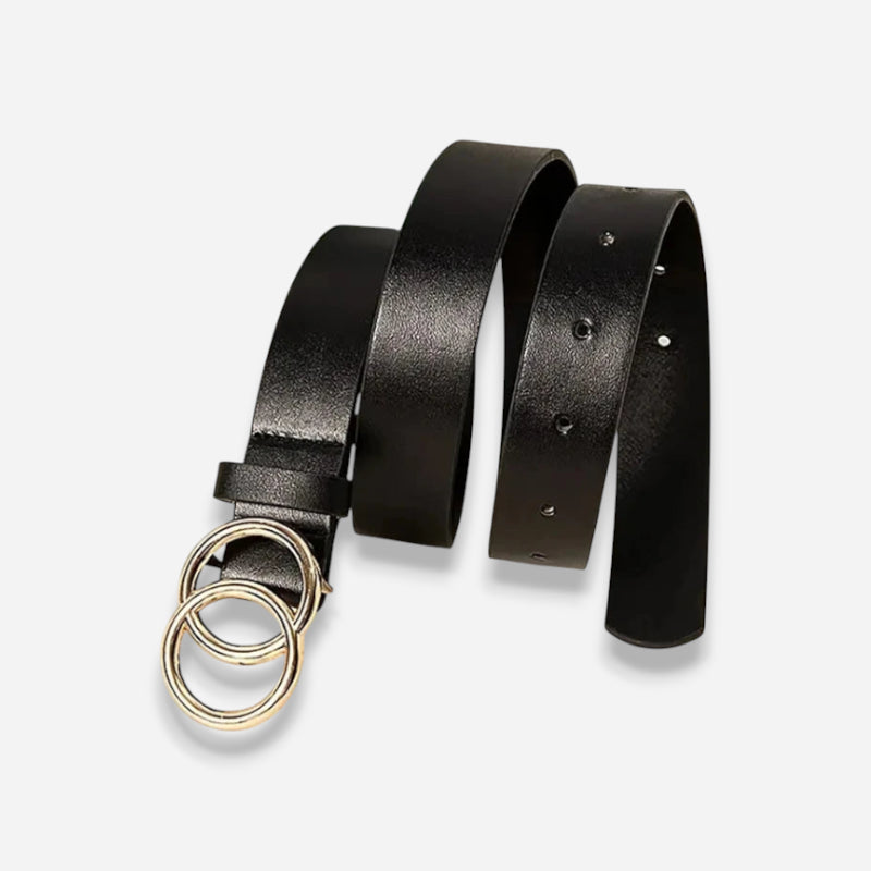 Ceinture Cuir Noir Boucle Ronde Dorée Femme