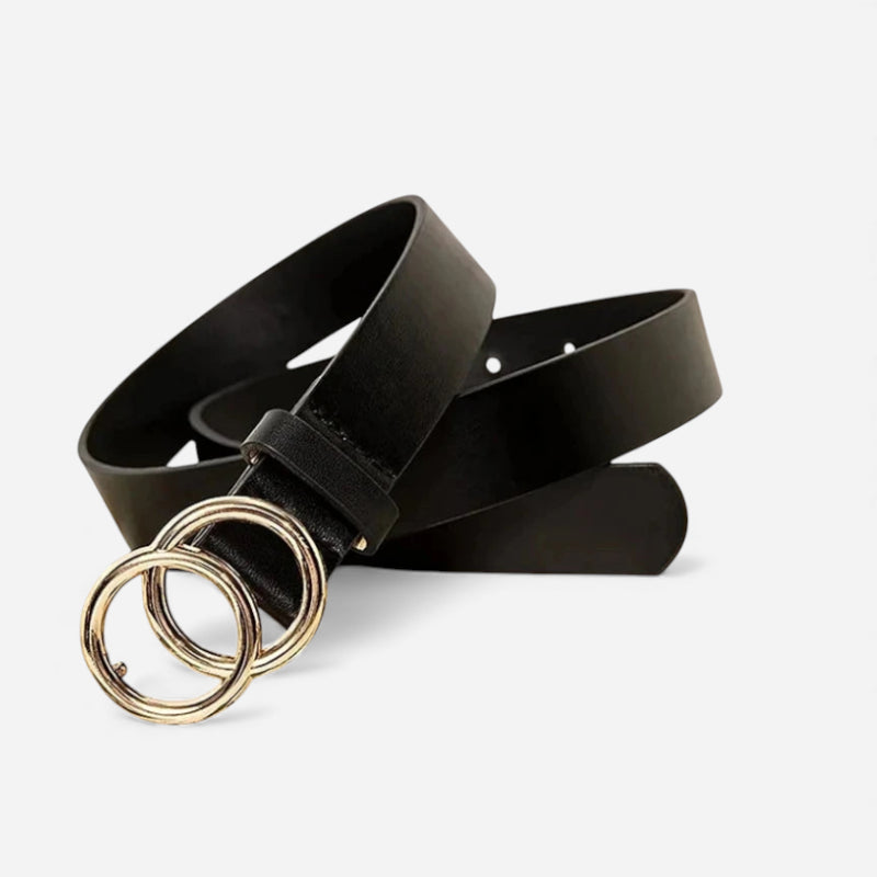 Ceinture Cuir Noir Boucle Ronde Dorée Femme