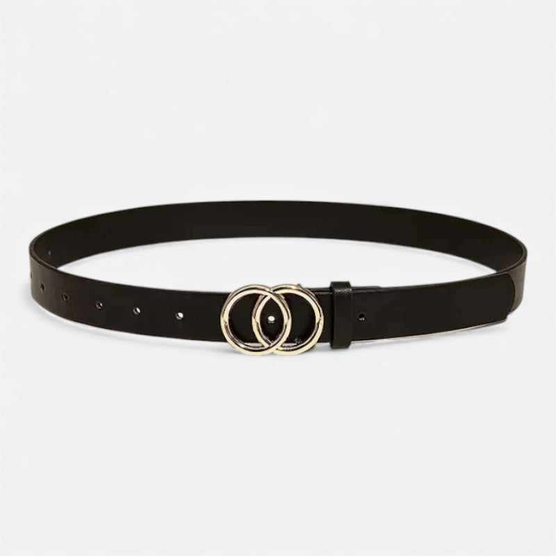 Ceinture Cuir Noir Boucle Ronde Dorée Femme
