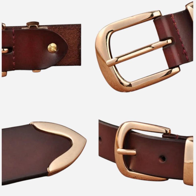 Ceinture Cuir Marron Foncé Boucle Dorée Femme