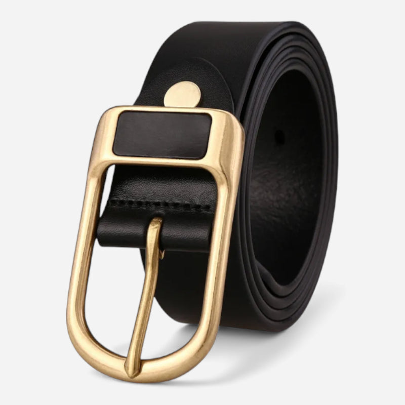 Ceinture Cuir Noir Boucle Dorée Homme