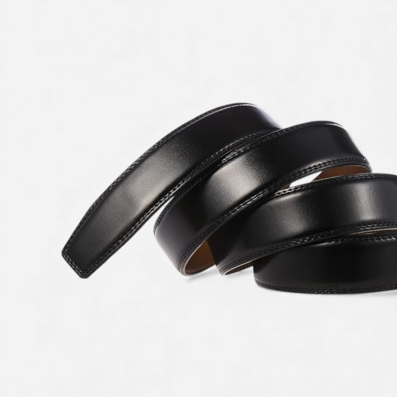 Ceinture Cuir Noir Automatique Boucle Brillante Homme