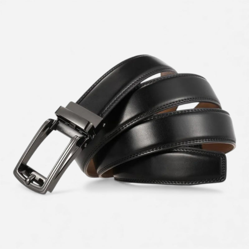 Ceinture Cuir Noir Automatique Boucle Brillante Homme