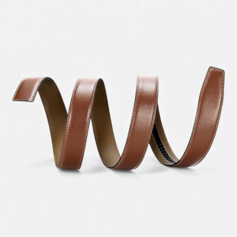 Ceinture Cuir Marron Boucle Automatique Argentée Homme