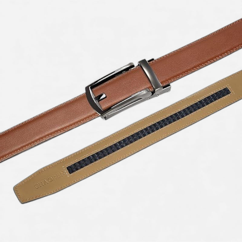 Ceinture Cuir Marron Boucle Automatique Argentée Homme