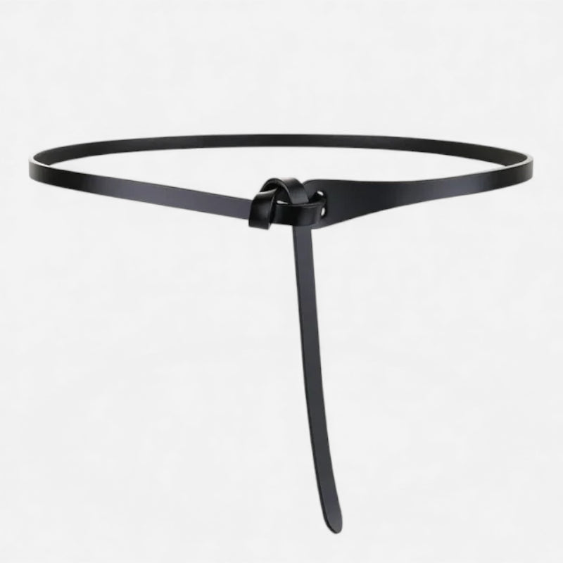 Ceinture Cuir Véritable Noir Fine à Nouer Robe Femme
