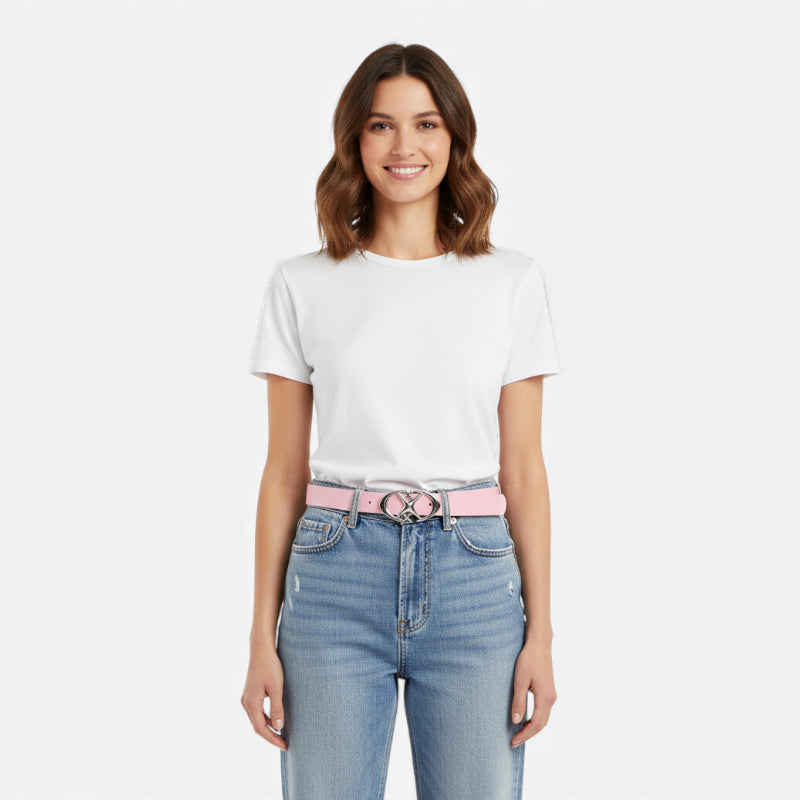 Ceinture Cuir Rose Y2k Boucle Argentée Pour Femme