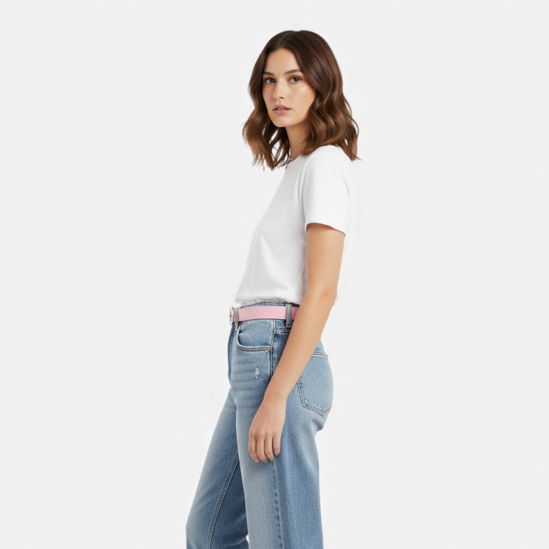 Ceinture Cuir Rose Y2k Boucle Argentée Pour Femme