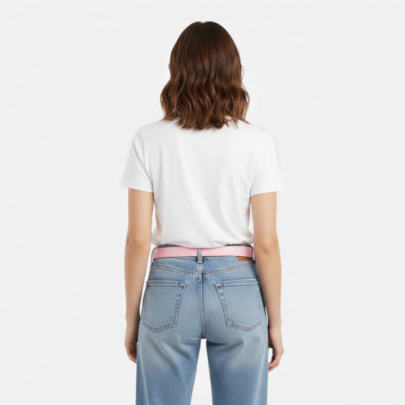 Ceinture Cuir Rose Y2k Boucle Argentée Pour Femme