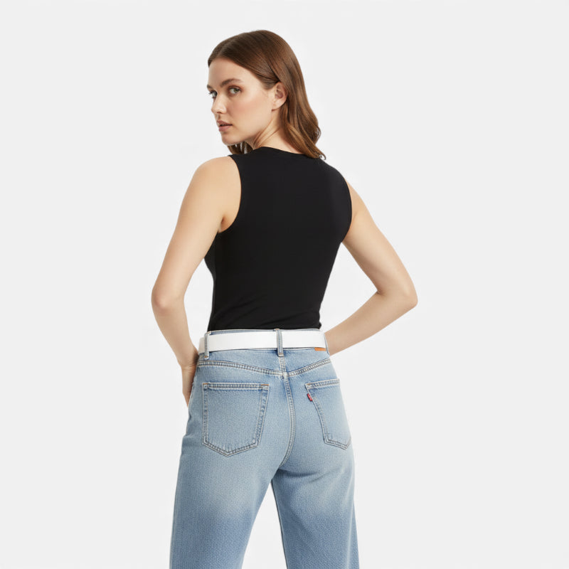 Ceinture Cuir Blanc Y2k Boucle Argentée Pour Femme