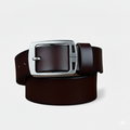 Ceinture Cuir Marron Foncé Boucle Grise Luxe Pour Homme
